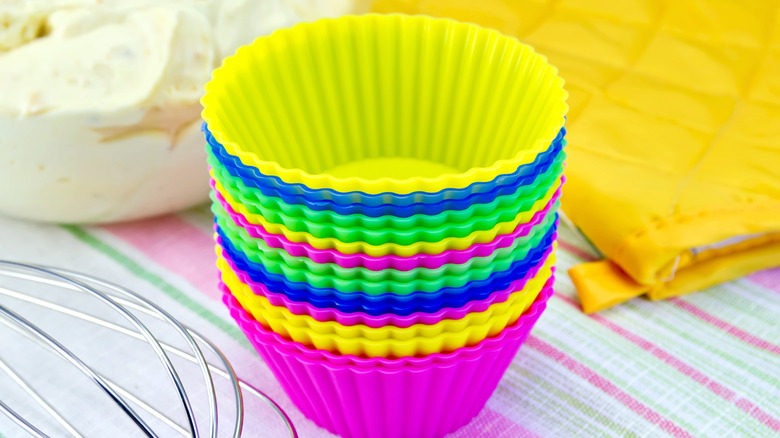 A stack of silicone baking cups can also be used for poaching eggs.