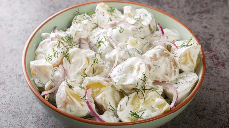 Potato salad with slices of onion