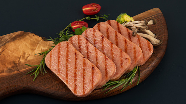 Slices of Spam with grill marks