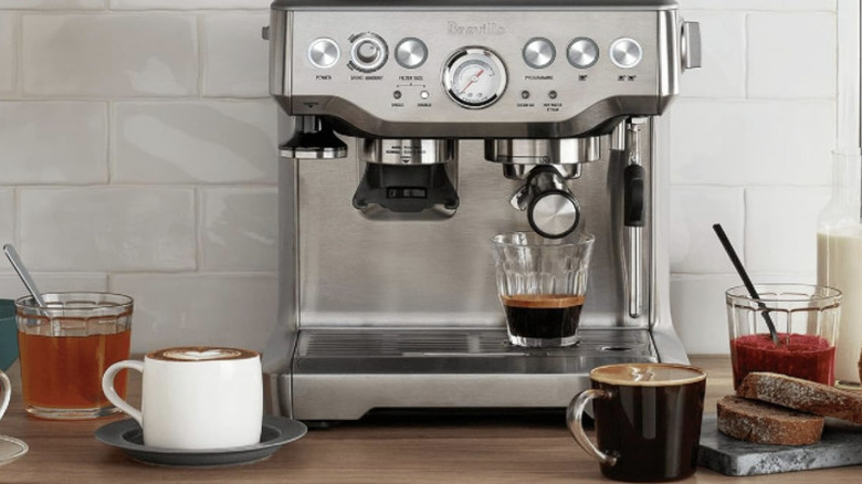 Breville espresso machine with breakfast foods