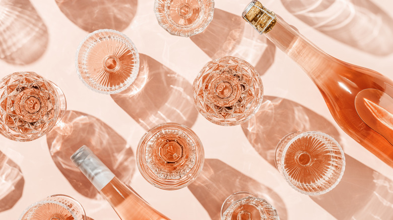 Glasses and bottles of rosé wine
