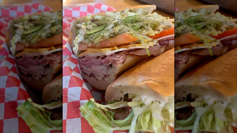 Sub sandwich in a basket