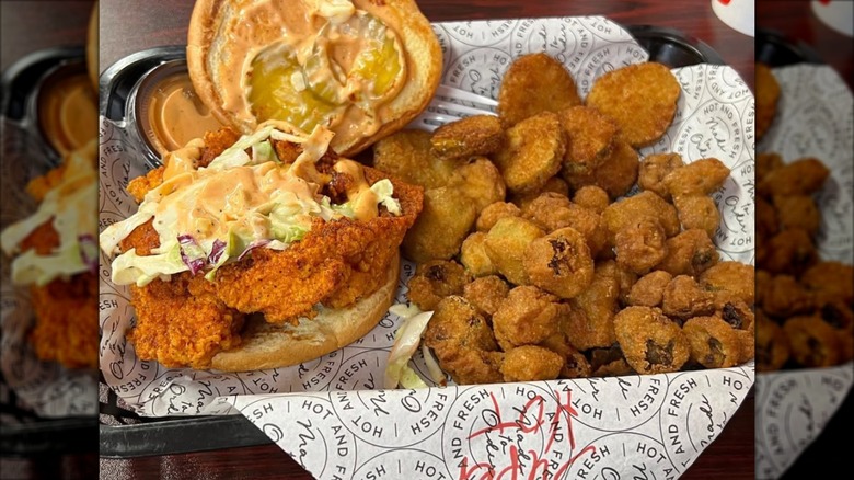 JP's signature chicken sandwich and shrimp bites
