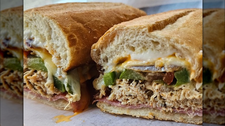 Pulled chicken and salami sandwich