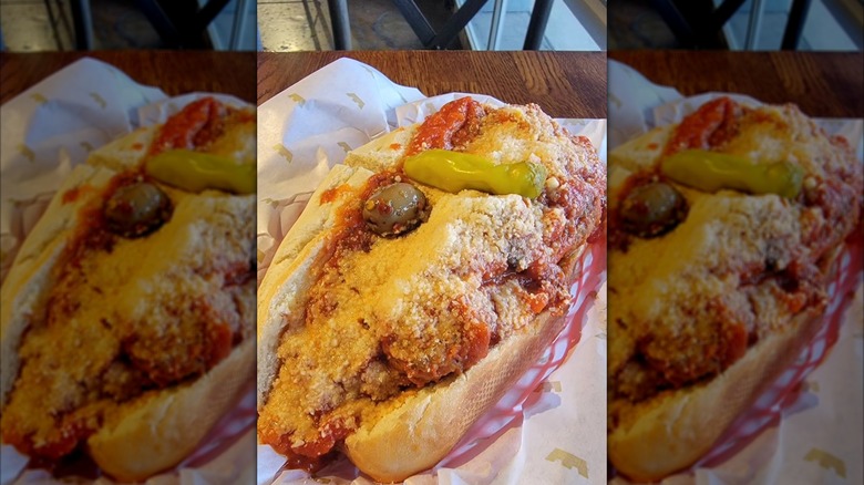 Meatball sub in a tray