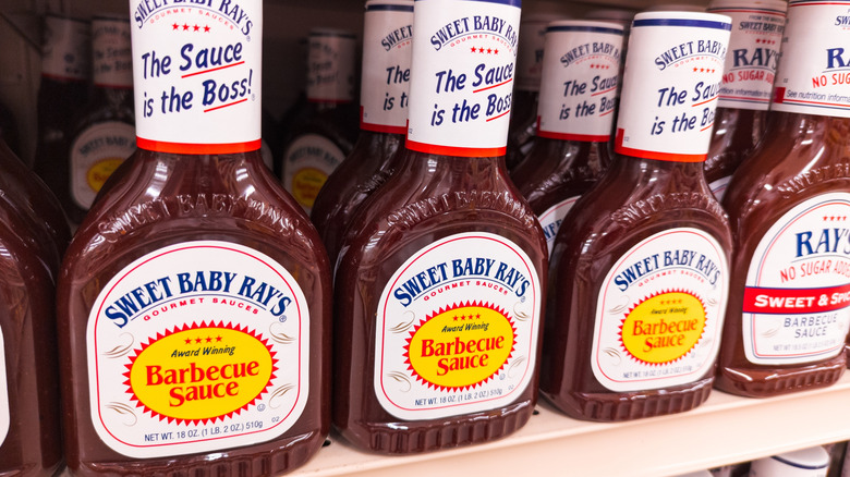 Sweet Baby Ray's Barbecue Sauce Bottles on Shelf at Store