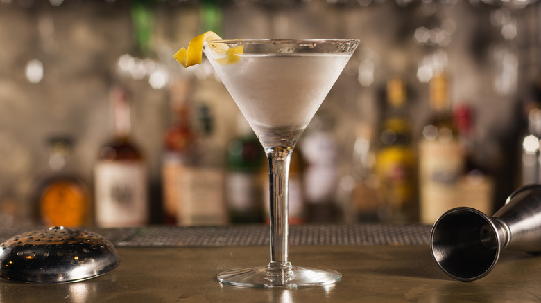 A Vesper martini on a bartop