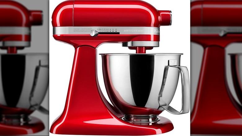 KitchenAid Artisan mini 3.5 quart tilt-head stand mixer in candy apple red