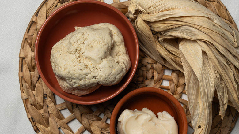 Masa, or corn dough, in two bowls