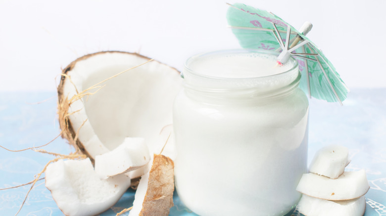 Coconut cream with paper umbrella