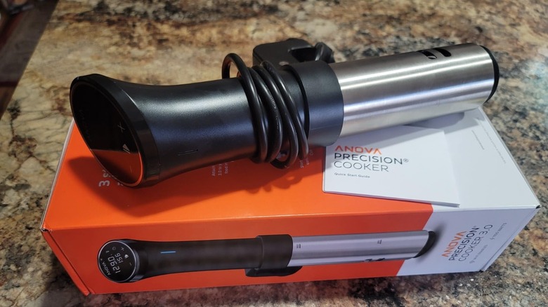Anova Precision Cooker unwrapped and sitting atop box