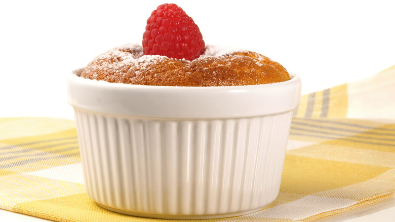 dessert souffle with raspberry garnish