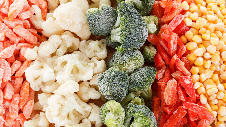 mixed frozen veggies in rows