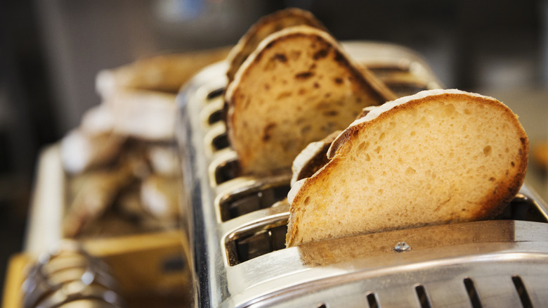 pieces of bread in toaster