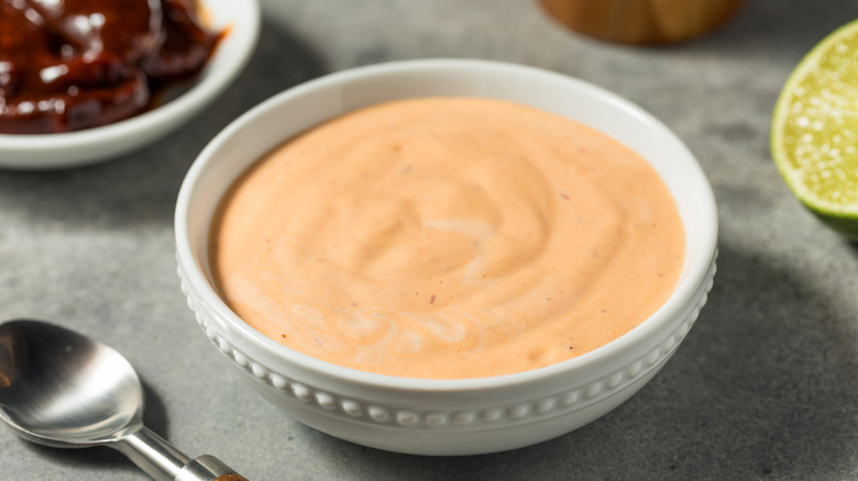 Homemade chipotle mayo served in a white bowl