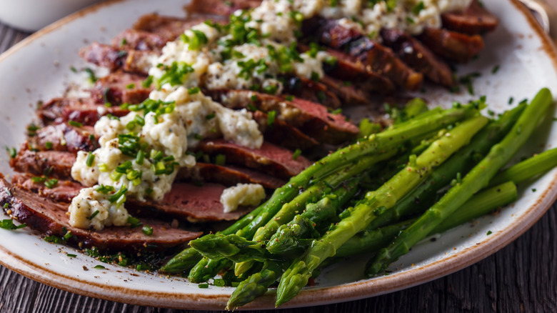 Steak topped with blue cheese