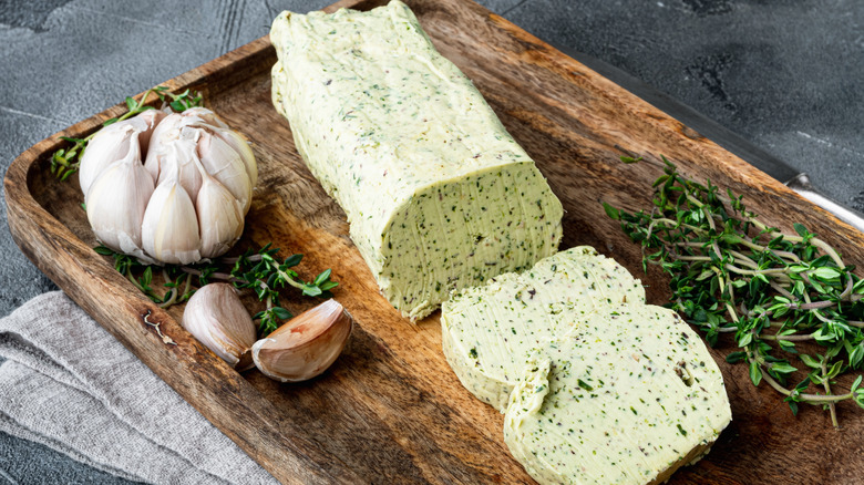 Compound butter on wooden tray