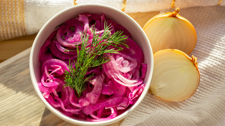 bowl of pickled red onions