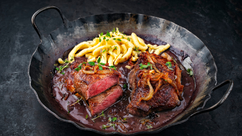 Steak with red wine sauce