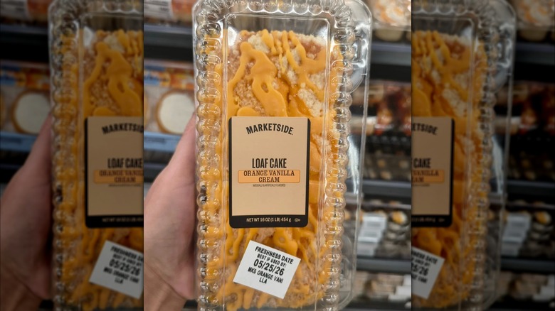 Plastic container of Marketside orange vanilla cream loaf cake