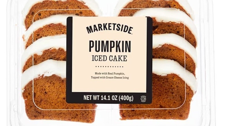 Walmart's Marketside Pumpkin Iced Cake inside container.