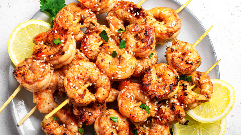 Grilled shrimp skewers.