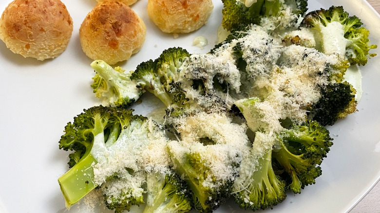 Roasted Broccoli with Creamy Cheese Sauce and Golden Baked Bites