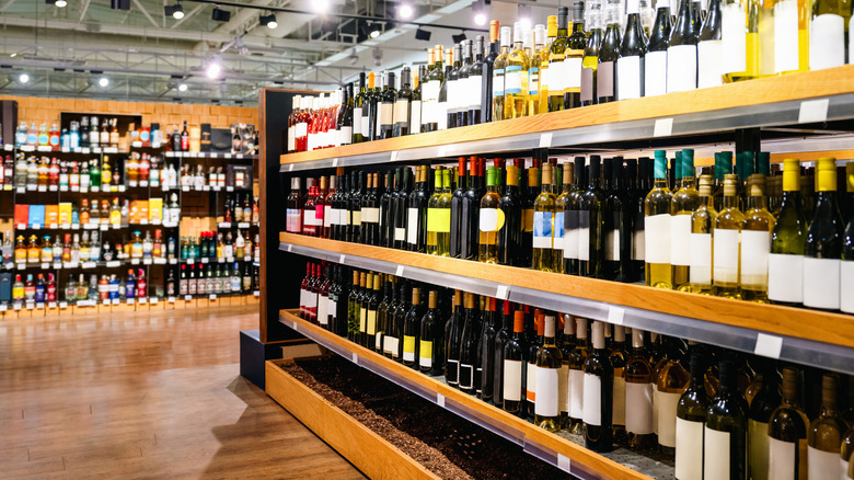 Shelves with wine bottles