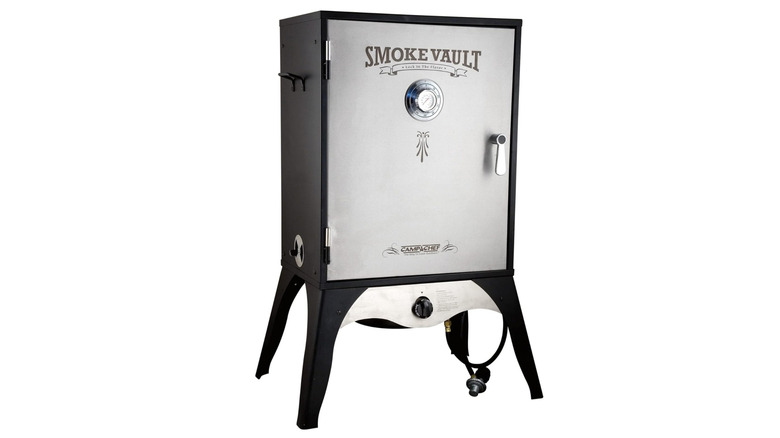 black and silver smoker against white background
