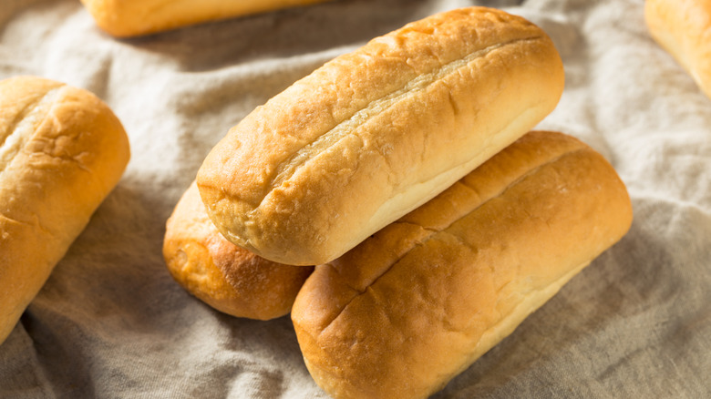 A stack of Italian bread loaves.