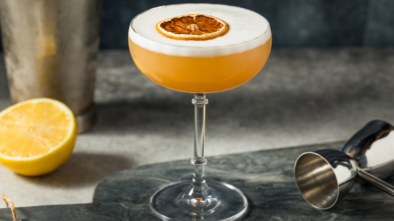Boozy Cold Frothy Whiskey Sour Cocktail