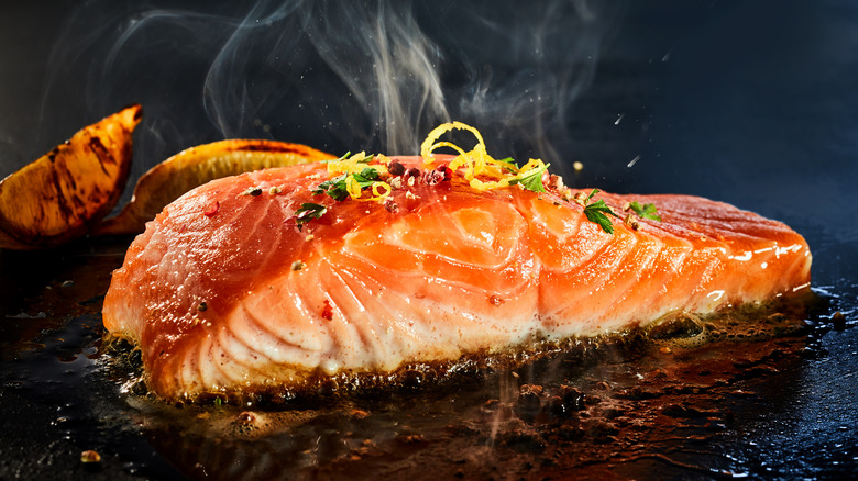 A piece of grilled salmon