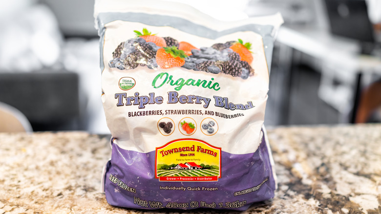 A bag of frozen mixed berries.