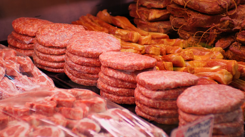 Raw hamburger patties