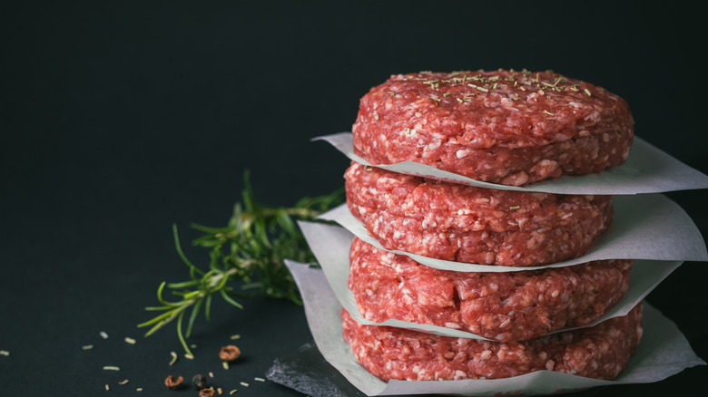 Raw burger patties
