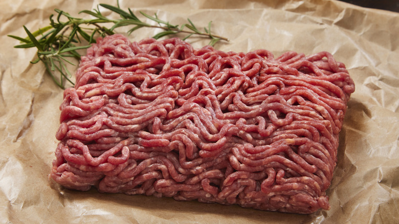 Ground beef on wax paper