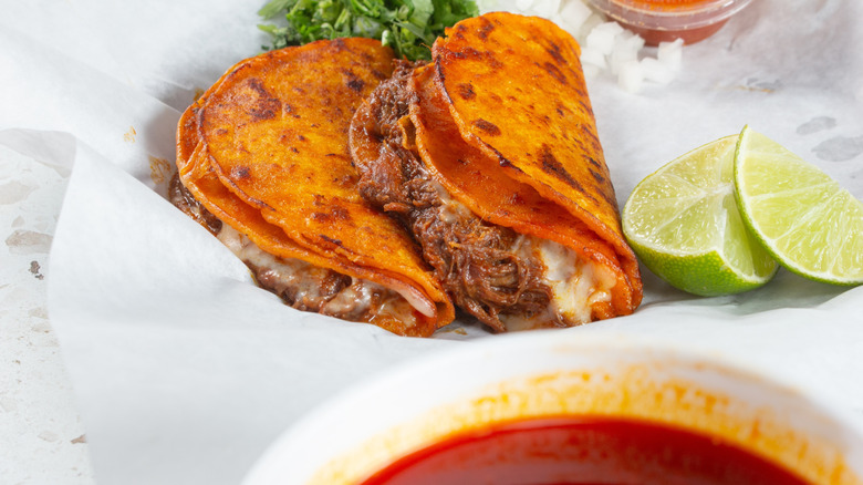 Two quesabirria tacos