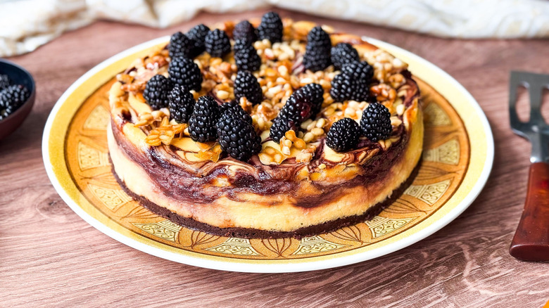 Blackberry and pine nut cheesecake