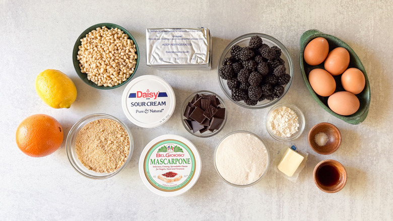 Blackberry and pine nut cheesecake ingredients
