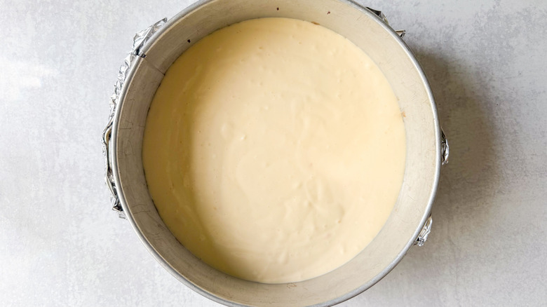 Cheesecake batter in springform pan