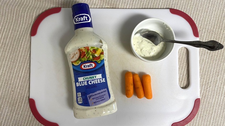 Kraft Chunky Blue Cheese Dressing with sample and baby carrots