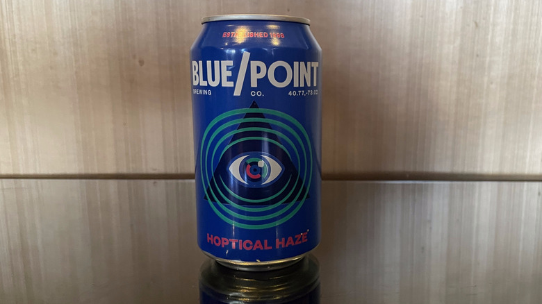 A single can of Blue Point Hoptical Haze.