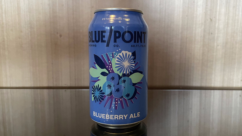 A single can of Blue Point Blueberry Ale.