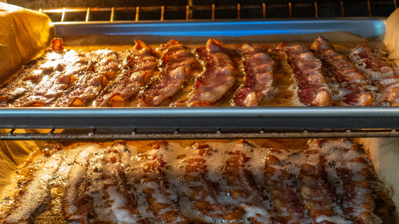 bacon on a sheet tray in oven