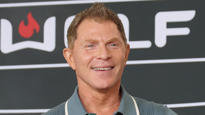 Celebrity chef Bobby Flay at a live cooking demonstraton.