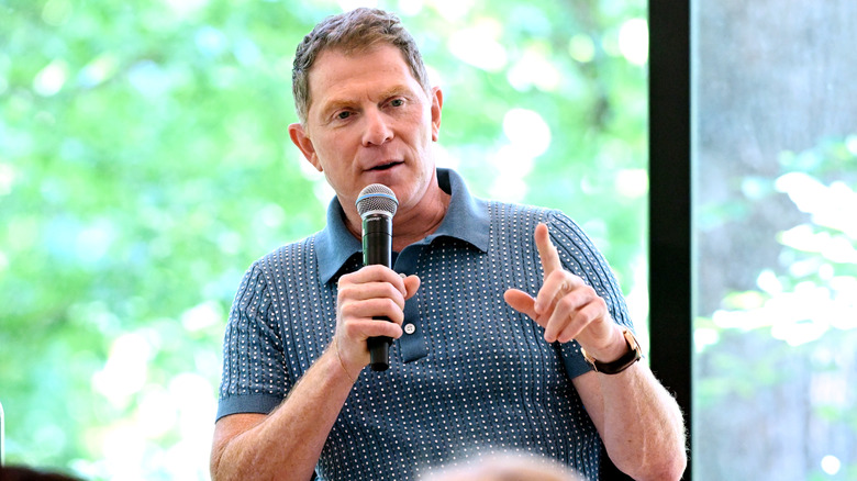 Bobby Flay talking in a mic