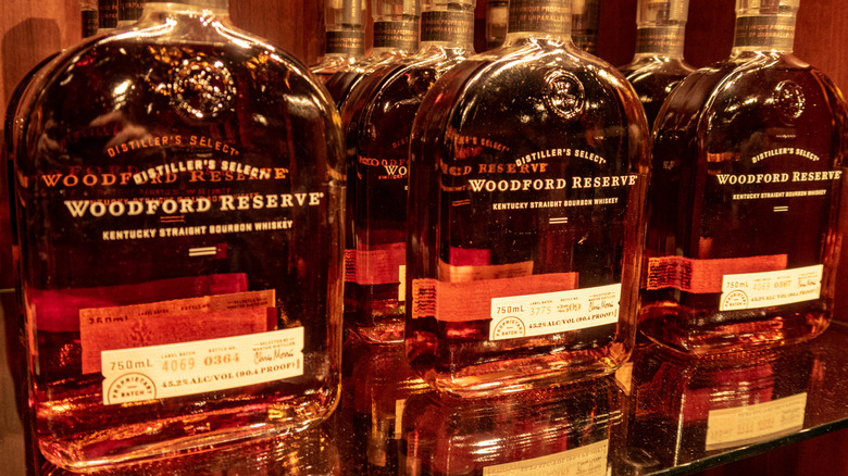 Bottles of Woodford Reserve bourbon n display