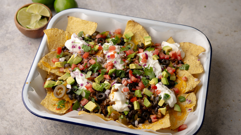 Plate of loaded nachos