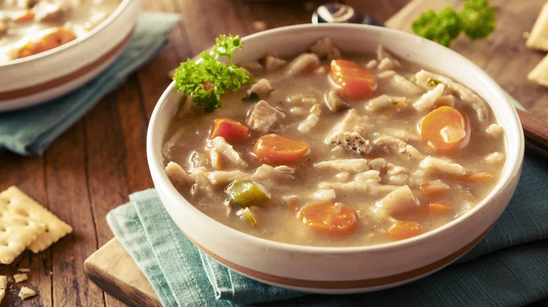 Bowl of chicken and dumplings