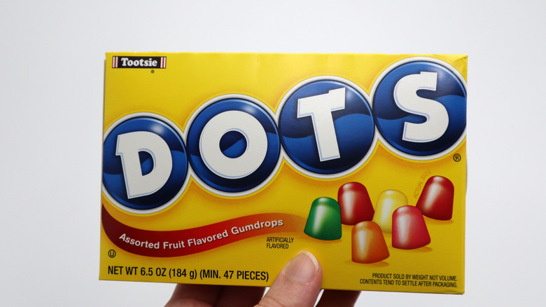 A box of Dots Fruit Flavored Gumdrops.